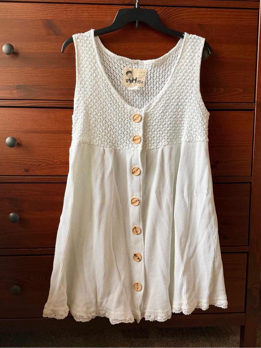 VINTAGE Madhouse USA Made Cotton Button Front Cottagecore Dress S/M White Boho